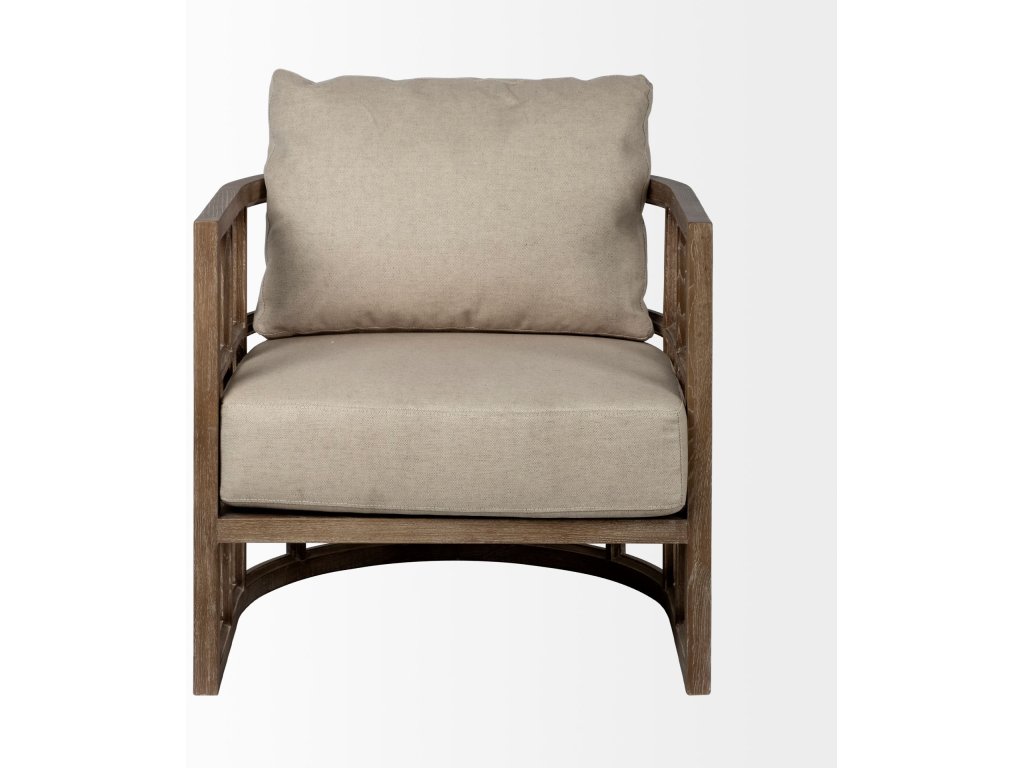 II Tan Fabric Covered Cushioned Demi-Lune Wooden Frame Accent Chair - image 4