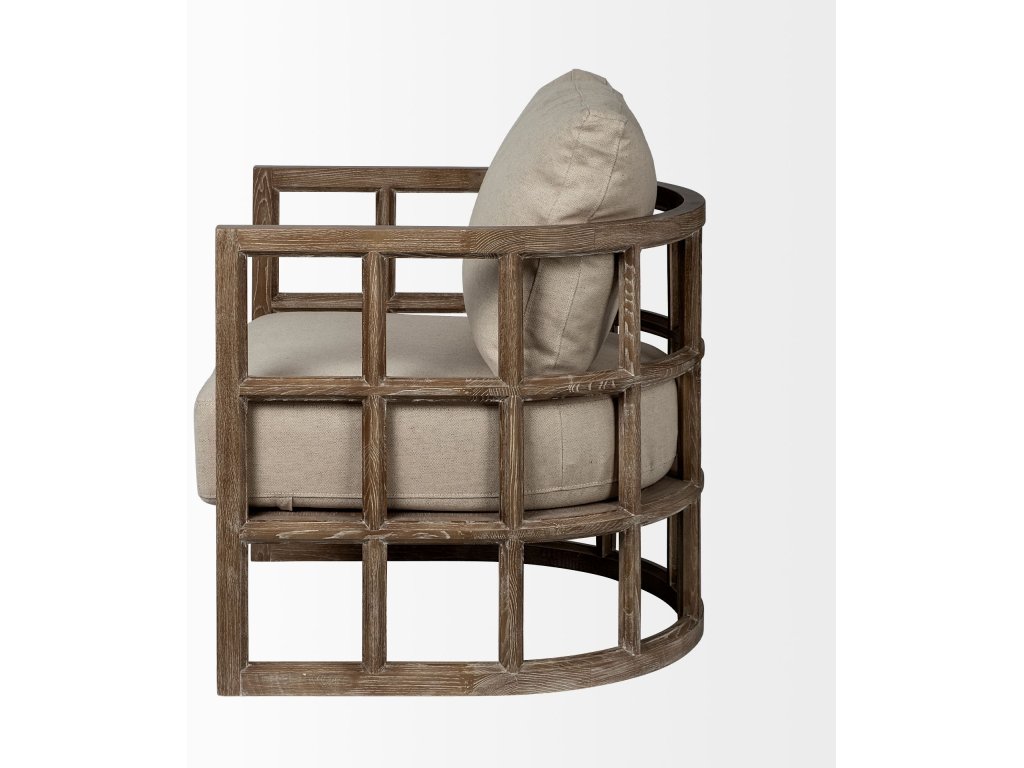 II Tan Fabric Covered Cushioned Demi-Lune Wooden Frame Accent Chair - image 5