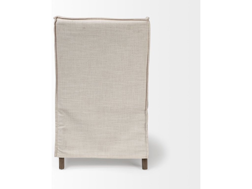 II Cream Fabric Slip-Cover Brown Wood Frame Dining Chair - image 4