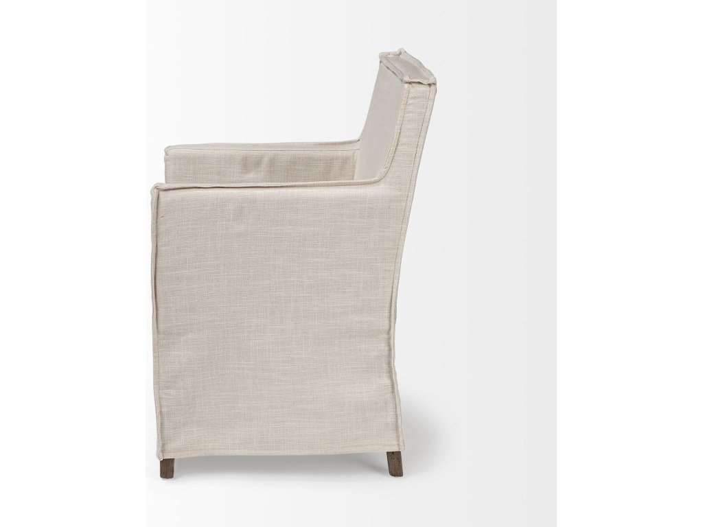 II Cream Fabric Slip-Cover Brown Wood Frame Dining Chair - image 3