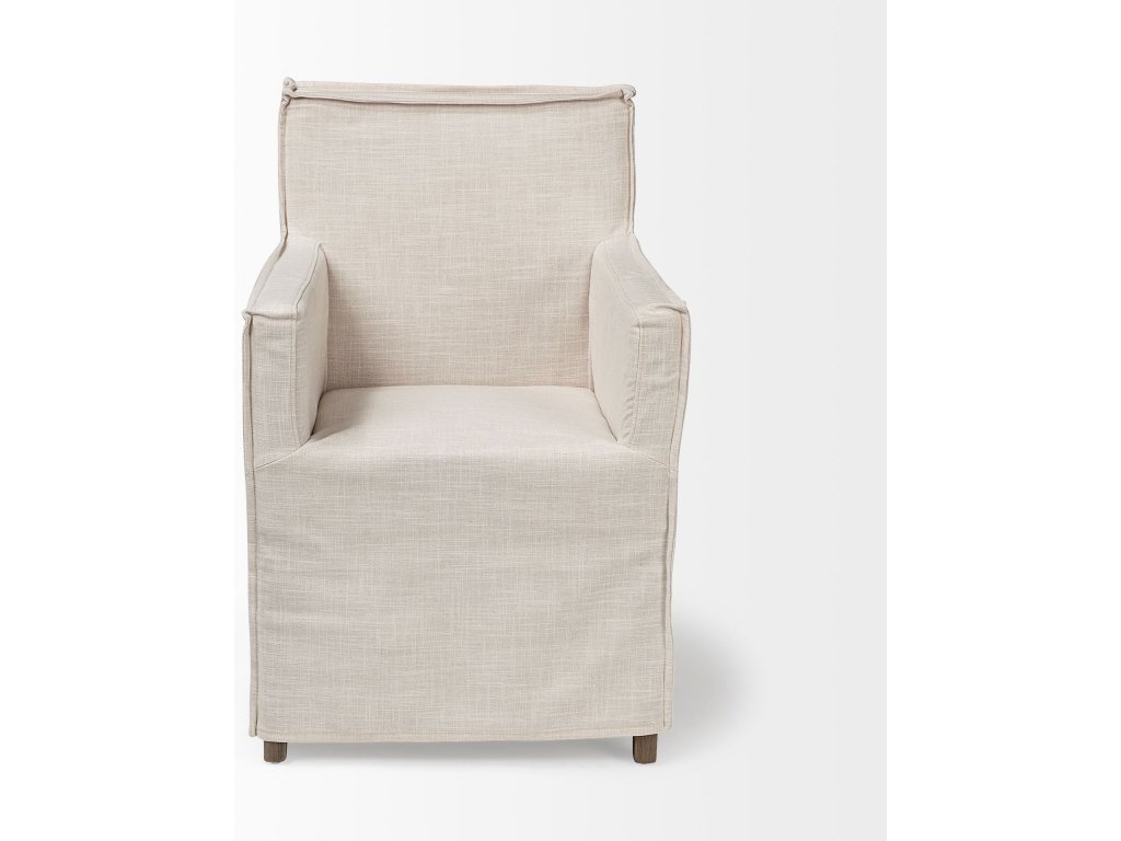 II Cream Fabric Slip-Cover Brown Wood Frame Dining Chair - image 2