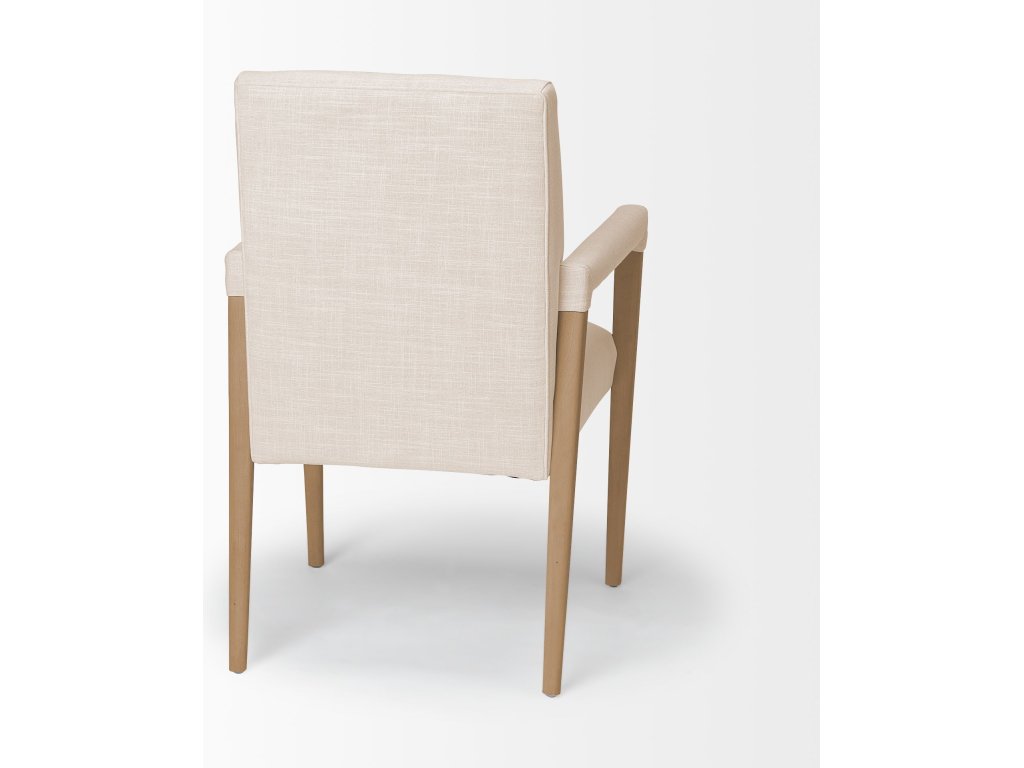 Cream Fabric Wrap Brown Wood Frame Dining Chair - image 5