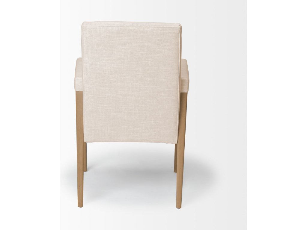 Cream Fabric Wrap Brown Wood Frame Dining Chair - image 4