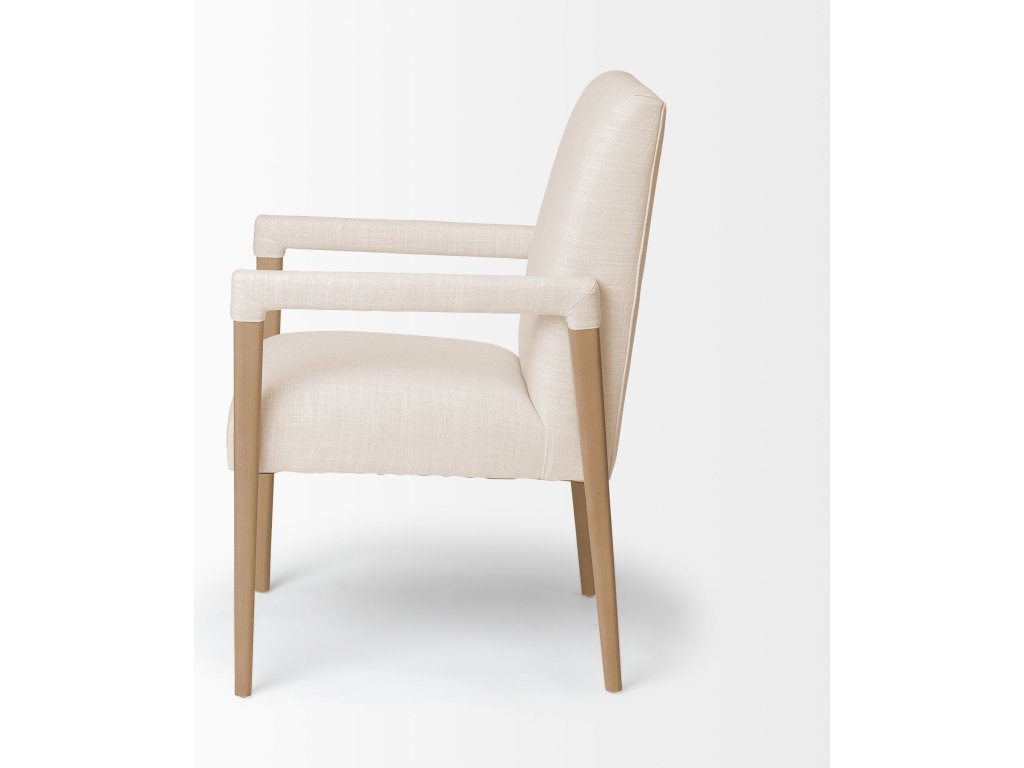 Cream Fabric Wrap Brown Wood Frame Dining Chair - image 3