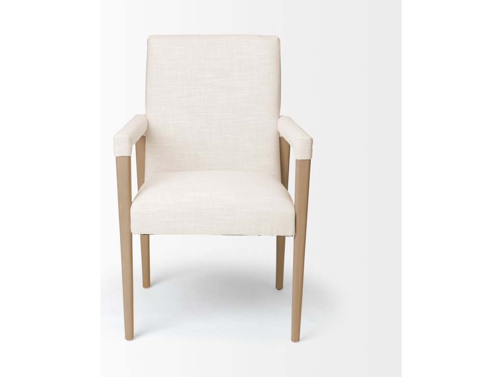 Cream Fabric Wrap Brown Wood Frame Dining Chair - image 2
