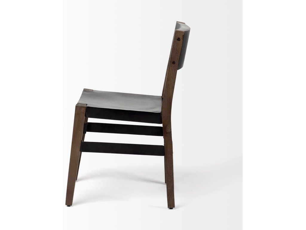 I Black Iron Seat Solid Brown Wooden Base Dining Chair - image 3