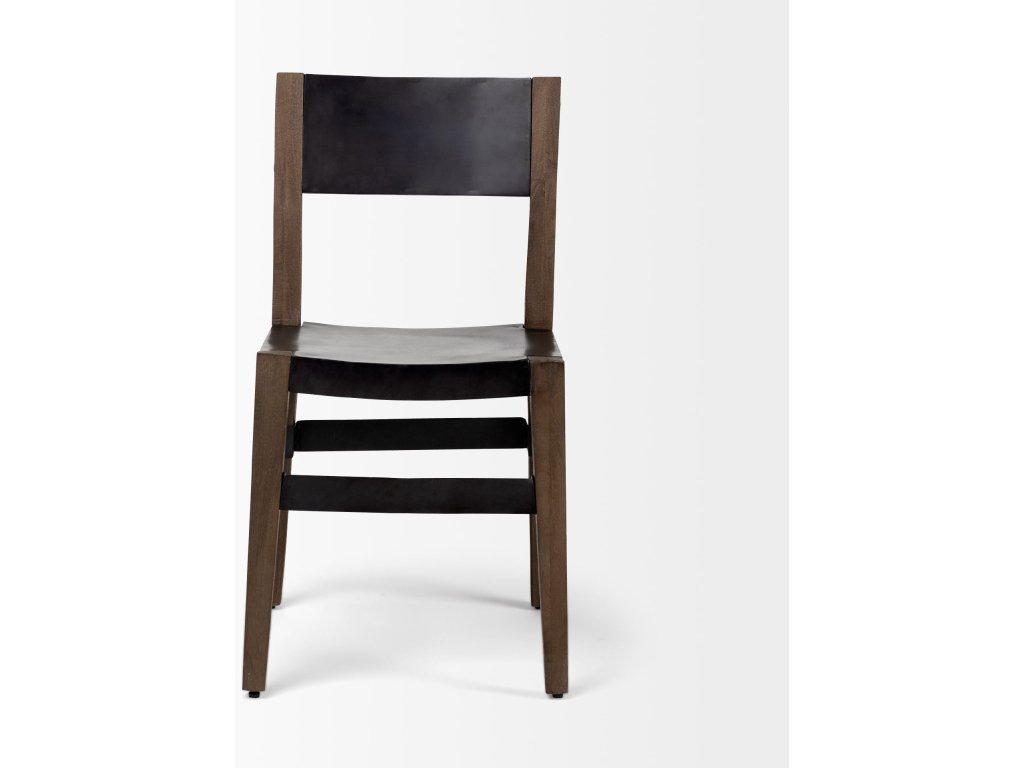I Black Iron Seat Solid Brown Wooden Base Dining Chair - image 2