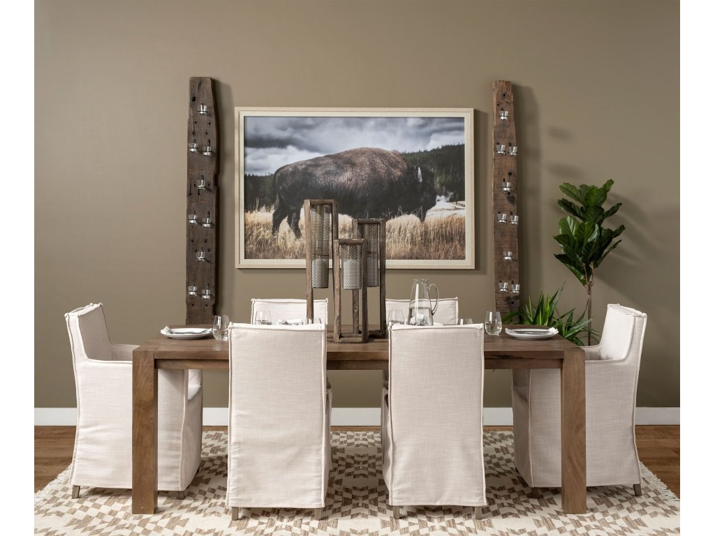 II Cream Fabric Slip-Cover Brown Wood Frame Dining Chair - image 1