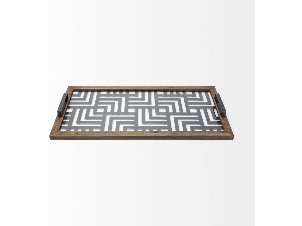 32L x 16W Gray Metal, Wood and Glass Serving Tray - image 2