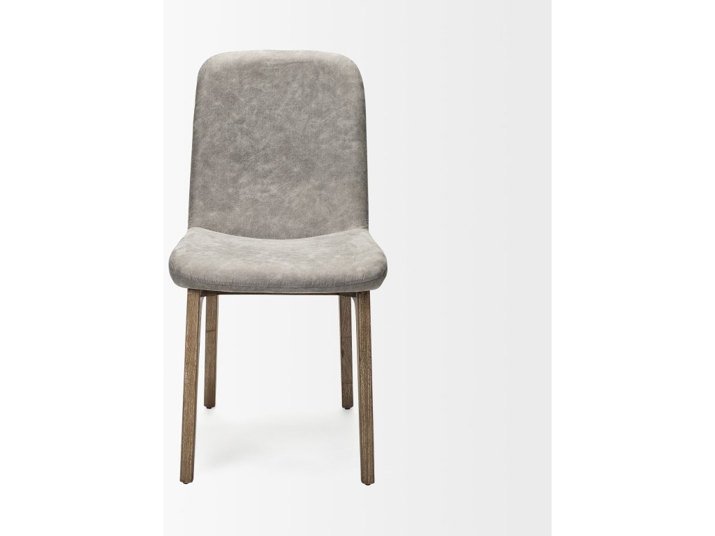 Grey Fabric Wrap Medium Brown Wood Base Dining Chair - image 3