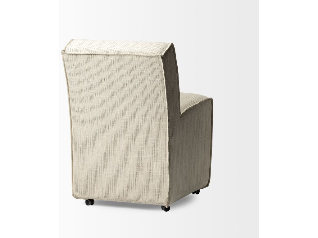 Fully Upholstered Cream-Toned Fabric Dining Chair On Casters - image 4