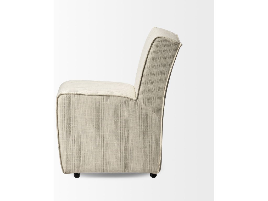 Fully Upholstered Cream-Toned Fabric Dining Chair On Casters - image 2