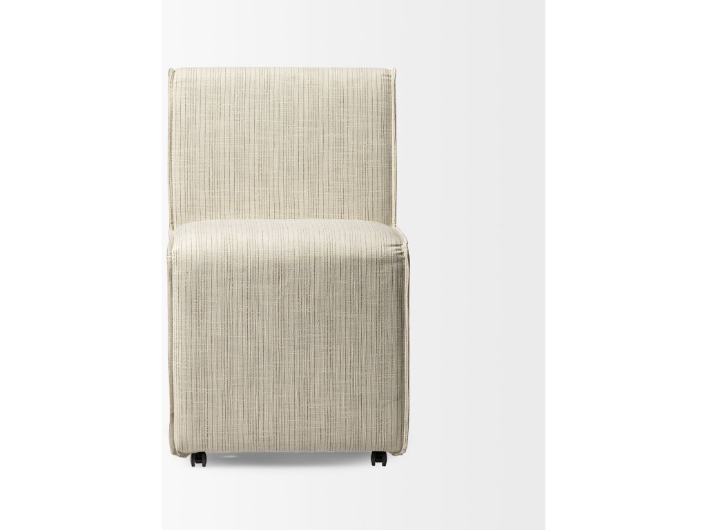 Fully Upholstered Cream-Toned Fabric Dining Chair On Casters - image 1