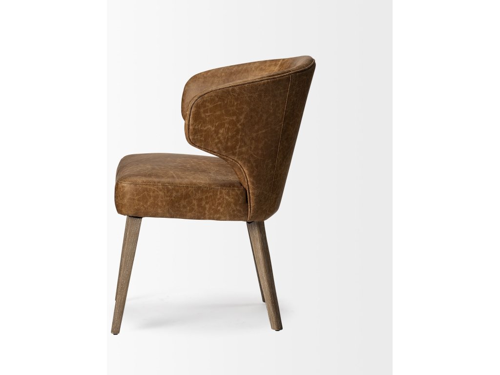 22.5L x 24.0W x 32.0H Brown Faux Leather Seat w/Brown Wooden Legs Wingback Dining Chair - image 3