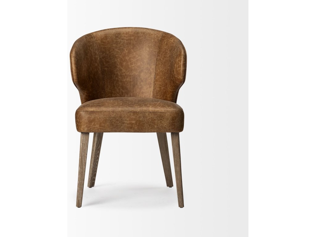 22.5L x 24.0W x 32.0H Brown Faux Leather Seat w/Brown Wooden Legs Wingback Dining Chair - image 2
