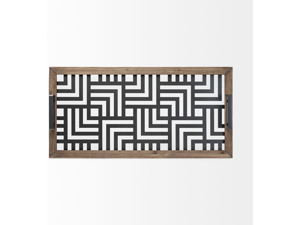 32L x 16W Gray Metal, Wood and Glass Serving Tray - image 3