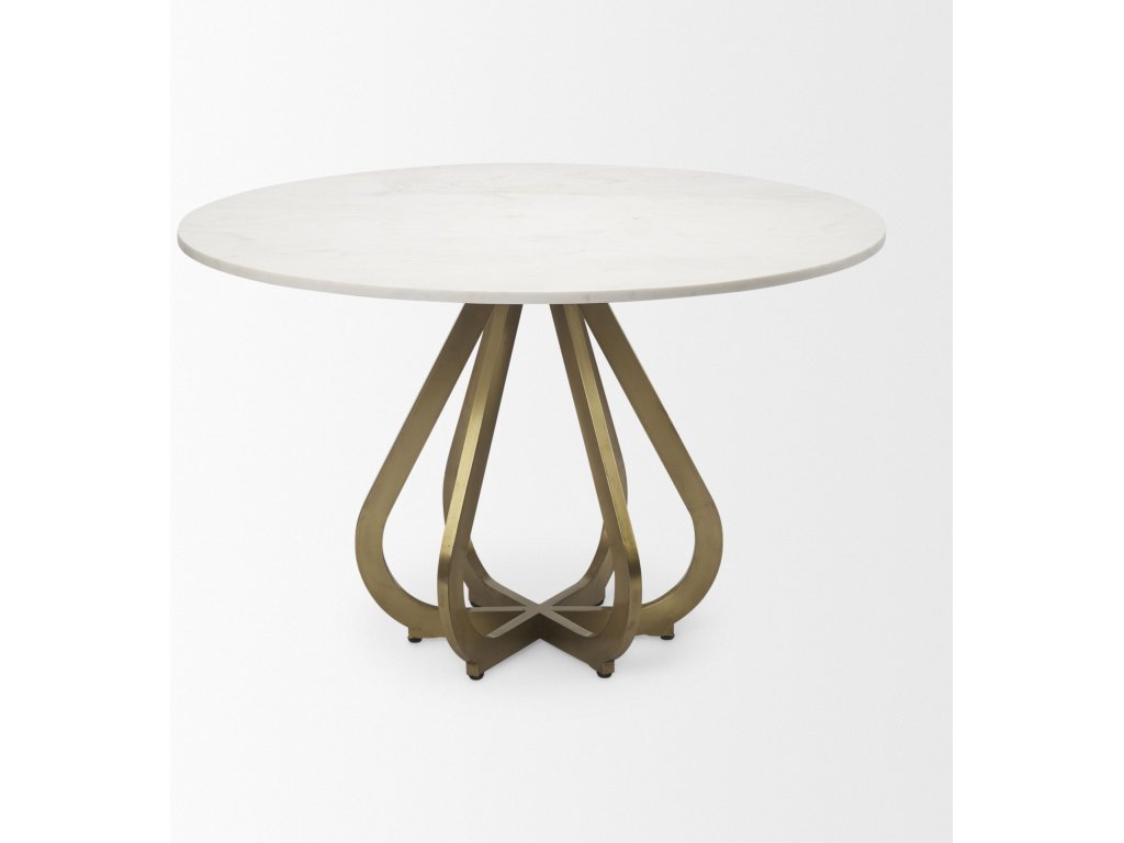 48" Marble Top Gold Metal Base Dining Table - image 3
