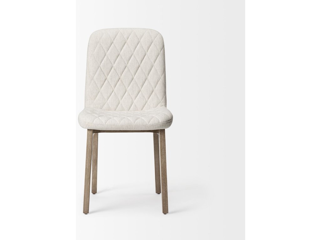 Diamond Tuffed Cream Fabric Wrap Brown Wood Base Dining Chair - image 2