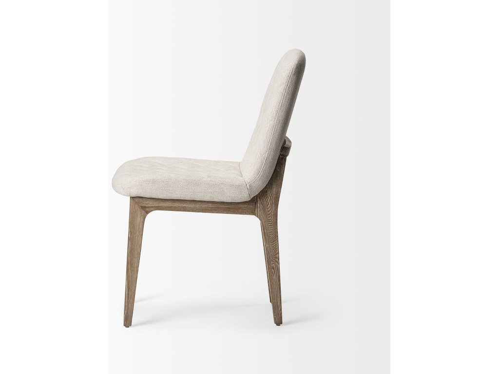 Diamond Tuffed Cream Fabric Wrap Brown Wood Base Dining Chair - image 3
