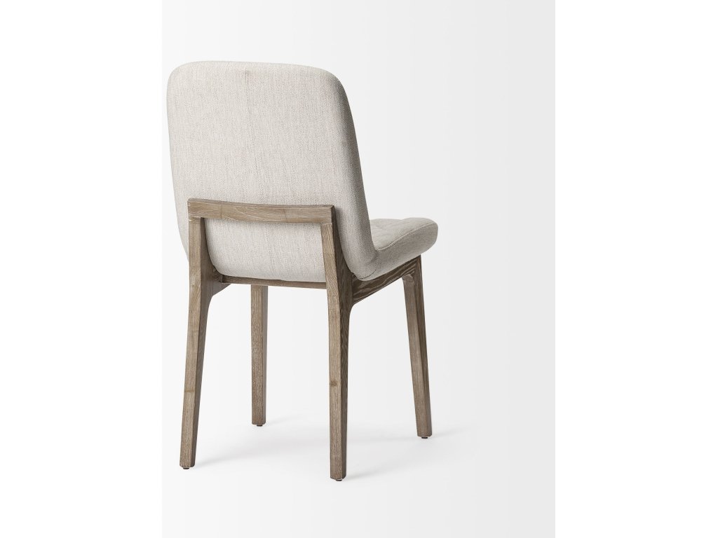 Diamond Tuffed Cream Fabric Wrap Brown Wood Base Dining Chair - image 5