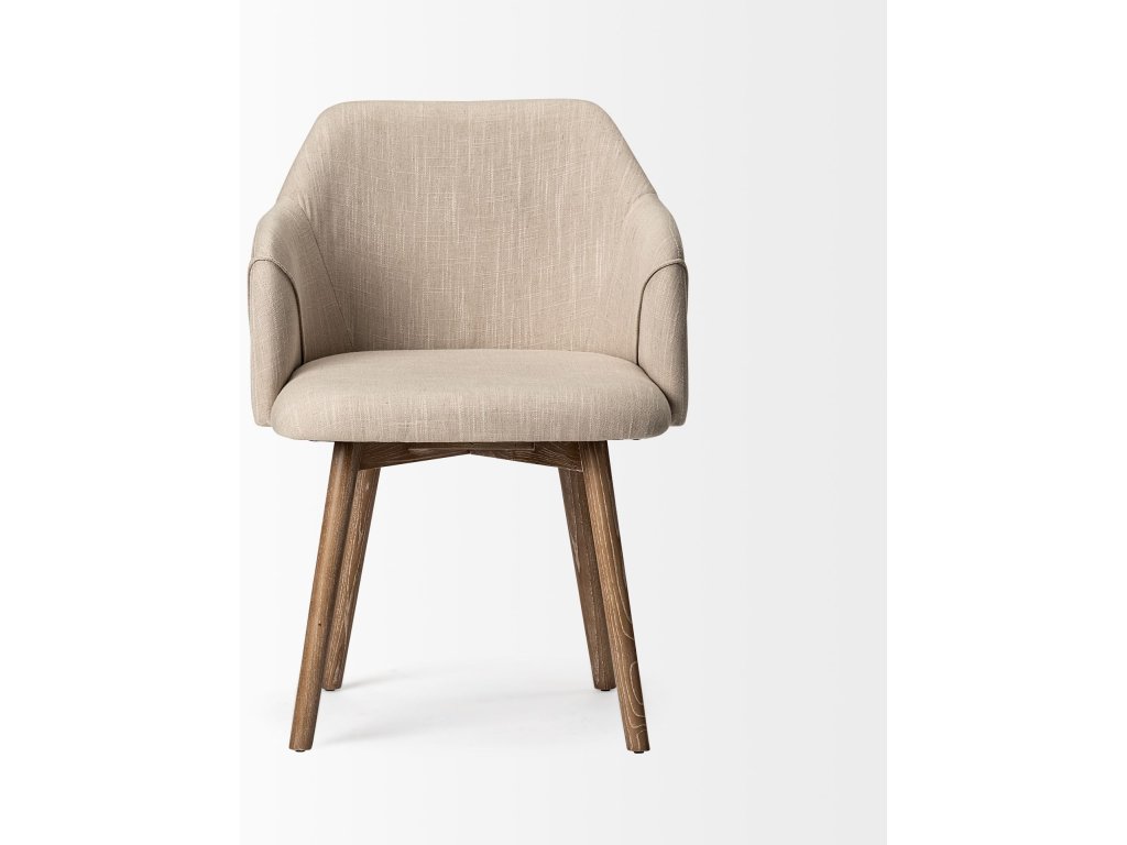 II Cream Fabric Wrap Brown Wooden Base Dining Chair - image 1