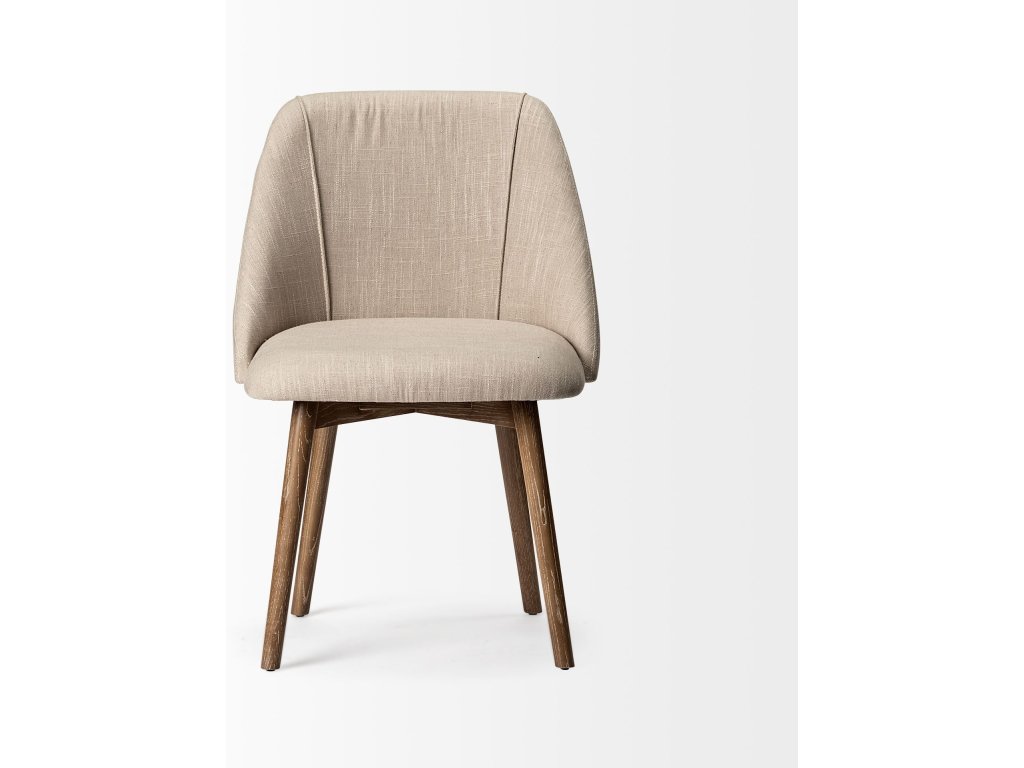 I Cream Fabric Wrap Brown Wooden Base Dining Chair - image 3