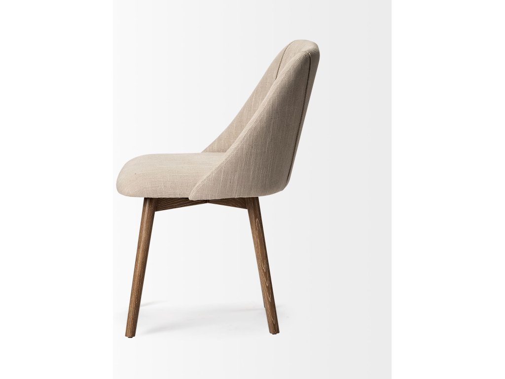 I Cream Fabric Wrap Brown Wooden Base Dining Chair - image 4