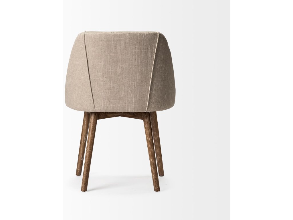 I Cream Fabric Wrap Brown Wooden Base Dining Chair - image 5