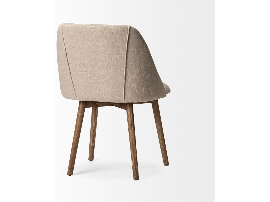 I Cream Fabric Wrap Brown Wooden Base Dining Chair - image 6