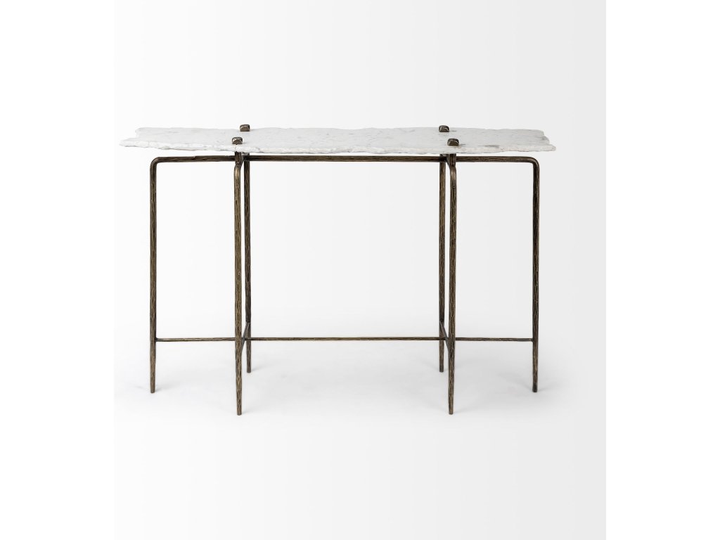 III 49L x 17W White Marble Top Gold-Toned Iron Base Console Table - image 2