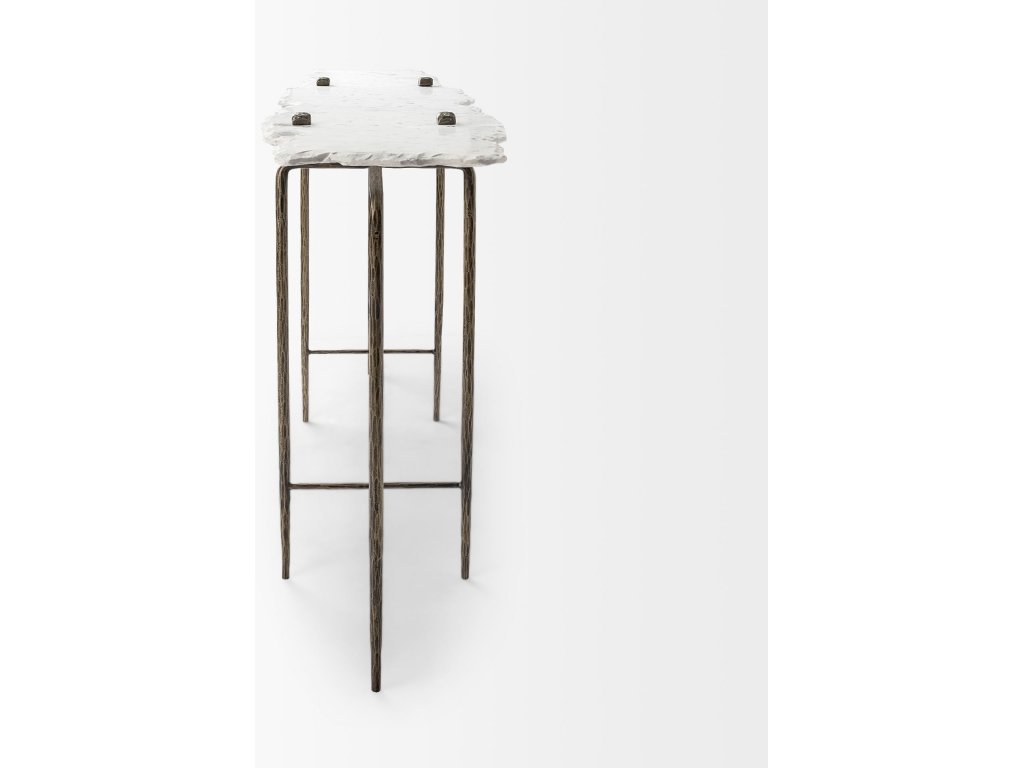 III 49L x 17W White Marble Top Gold-Toned Iron Base Console Table - image 3