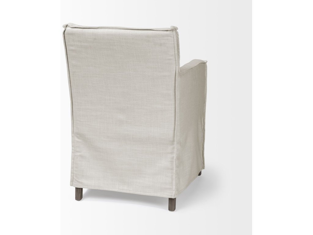 II Cream Fabric Slip-Cover Brown Wood Frame Dining Chair - image 5