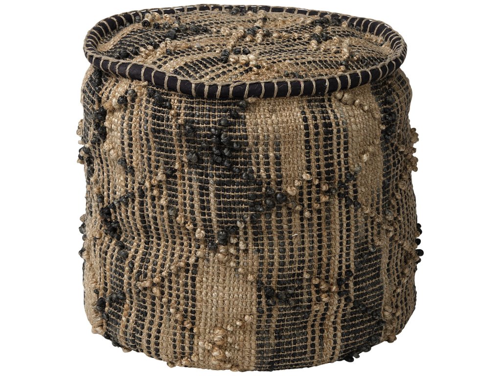 Tan Jute Popcorn Stich Cylindrical Pouf - main image