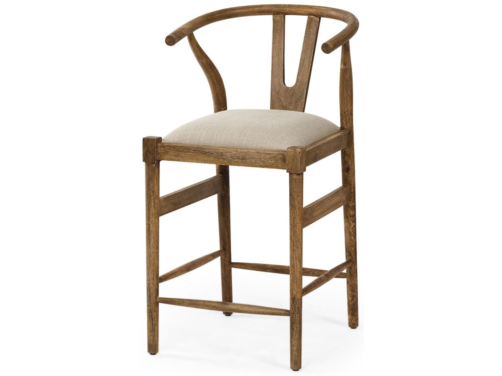 Cream Upholstered Seat Brown Wood Frame Counter Stool - main image