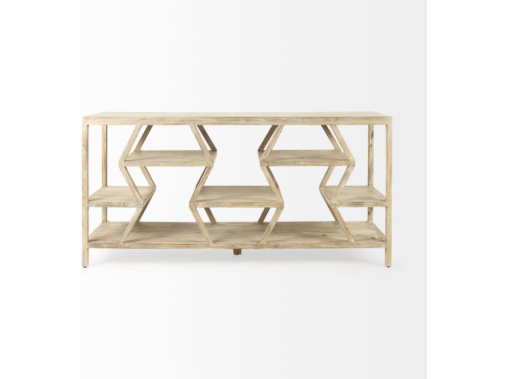 II 66L x 16W Natural Wooden Multi-Level Shelf Console Table - image 3