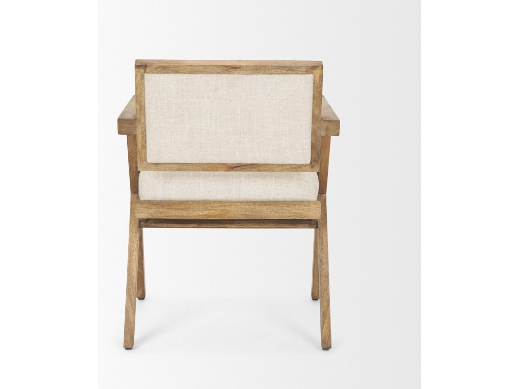 I Cream Fabric Wrap Medium Brown Wooden Frame Dining Chair - image 5