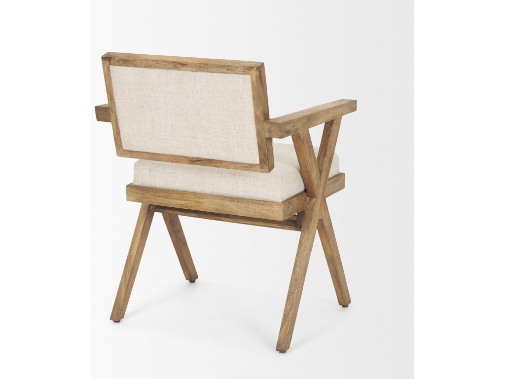 I Cream Fabric Wrap Medium Brown Wooden Frame Dining Chair - image 6