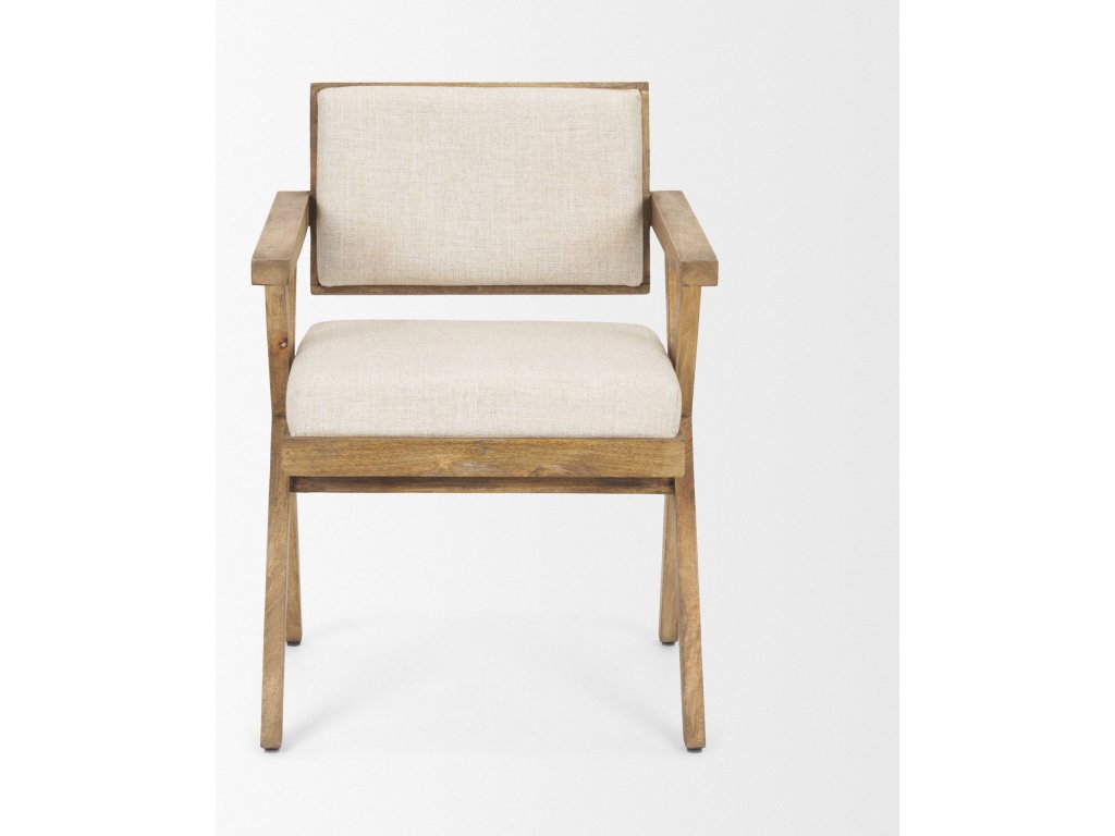I Cream Fabric Wrap Medium Brown Wooden Frame Dining Chair - image 3