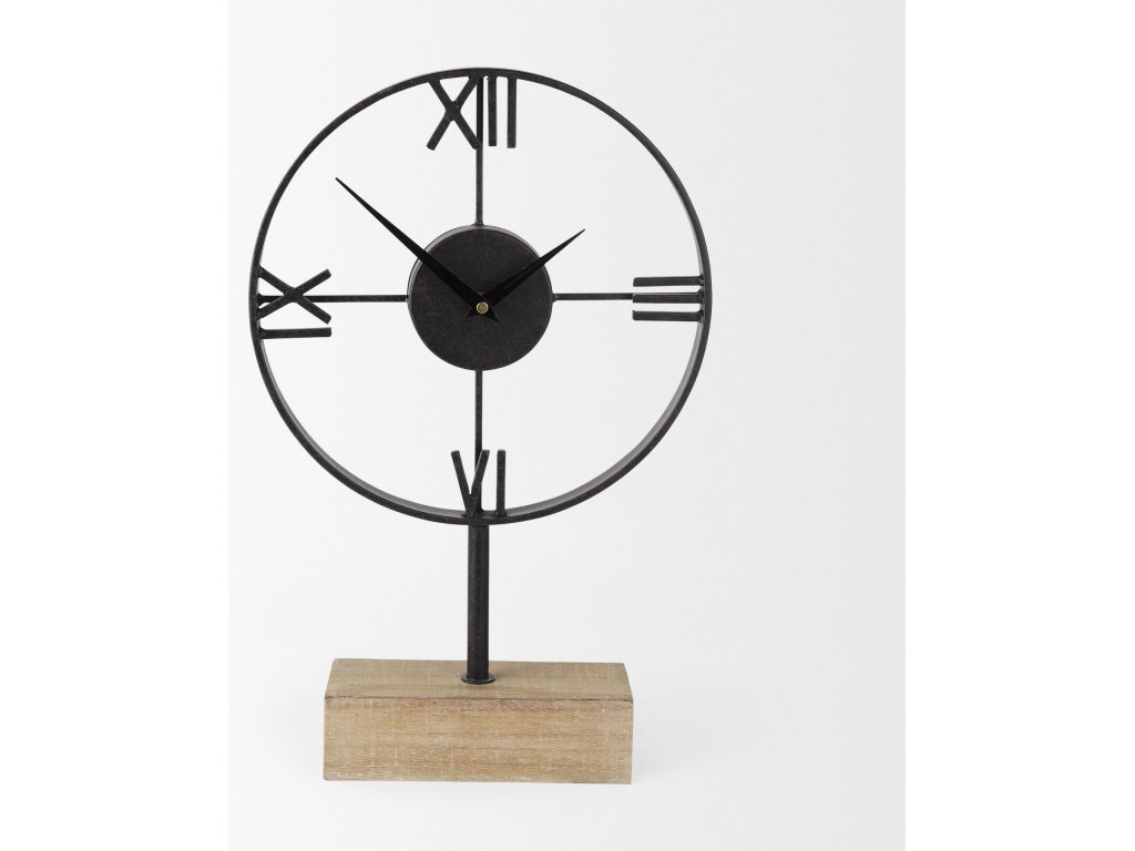 Black Metal/Wood Open Frame Table Clock - image 3
