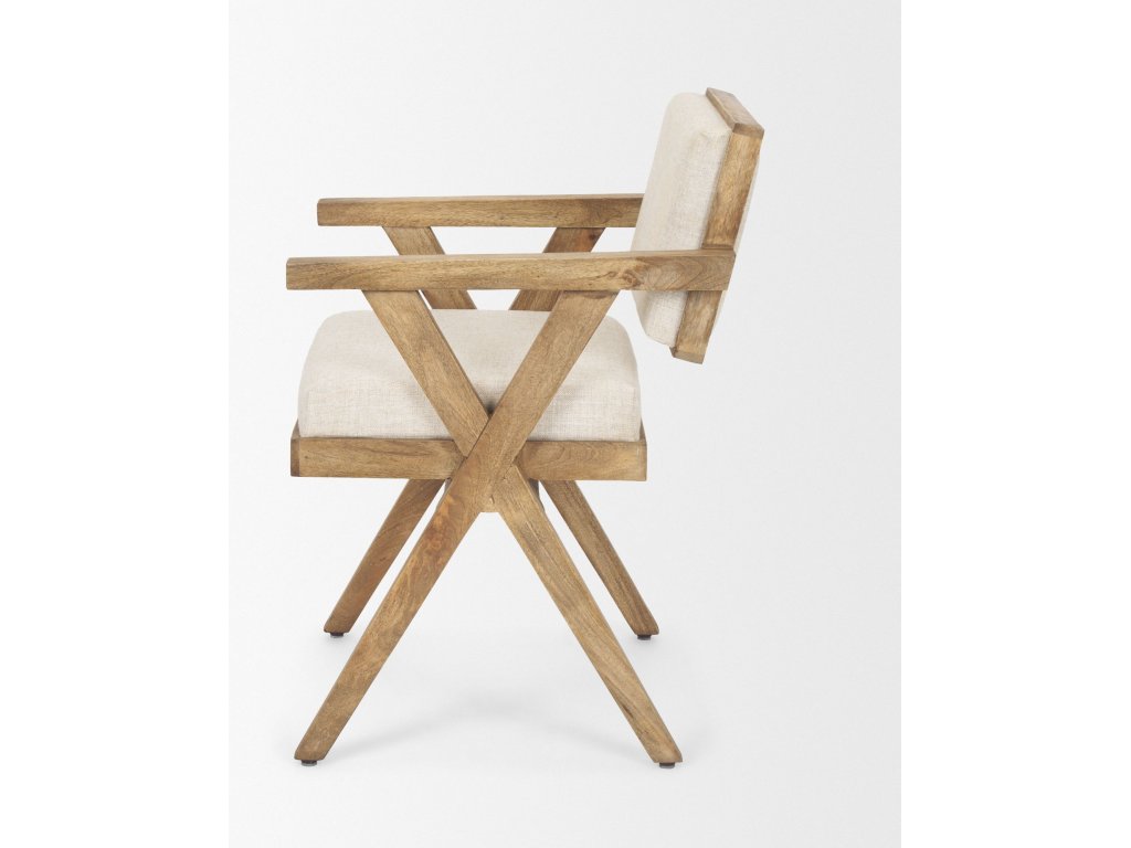I Cream Fabric Wrap Medium Brown Wooden Frame Dining Chair - image 4