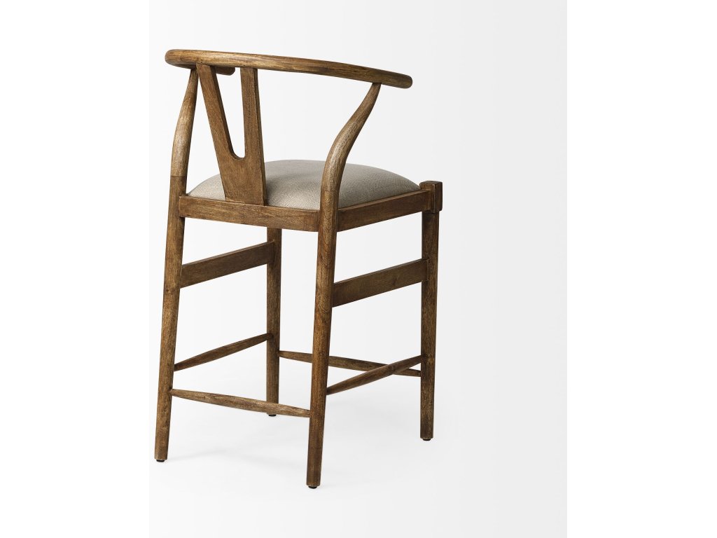 Cream Upholstered Seat Brown Wood Frame Counter Stool - image 5