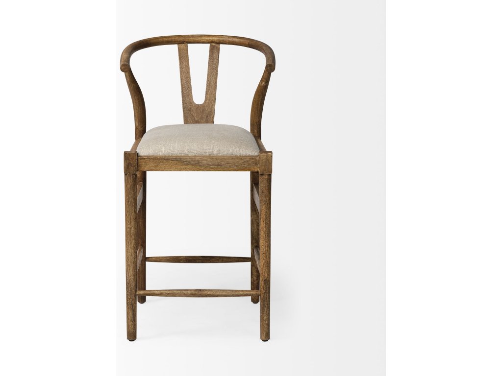 Cream Upholstered Seat Brown Wood Frame Counter Stool - image 2