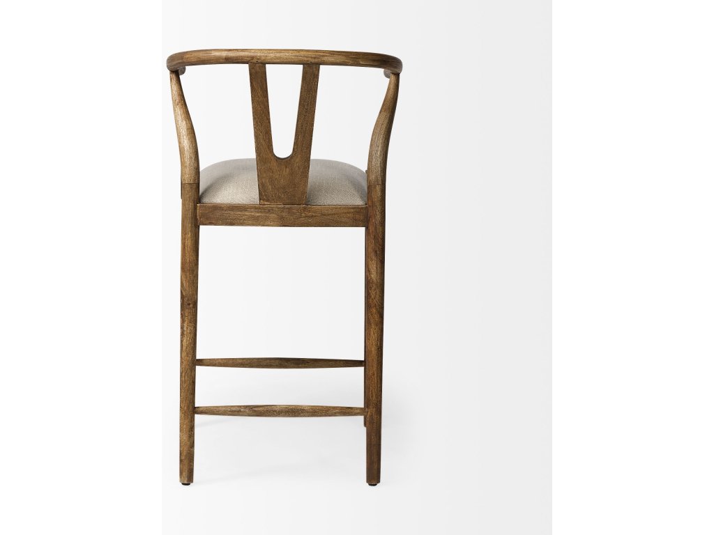 Cream Upholstered Seat Brown Wood Frame Counter Stool - image 4
