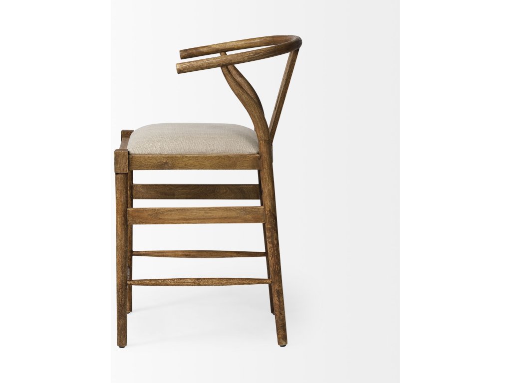 Cream Upholstered Seat Brown Wood Frame Counter Stool - image 3