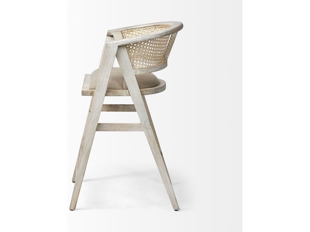 26.75" Seat Height Beige Fabric/Rattan Seat Blonde Wood Frame Counter Stool - image 2