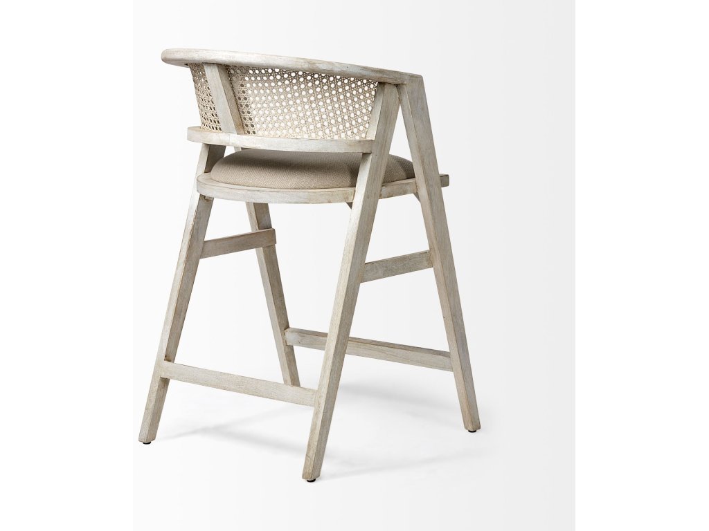 26.75" Seat Height Beige Fabric/Rattan Seat Blonde Wood Frame Counter Stool - image 4