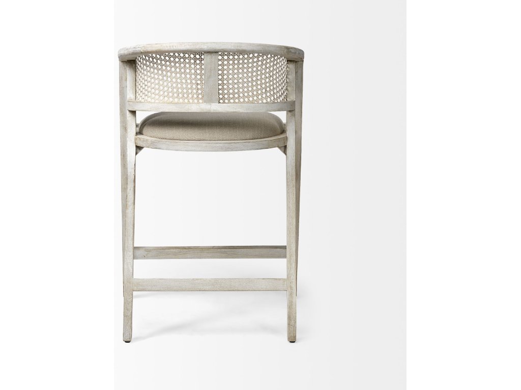 26.75" Seat Height Beige Fabric/Rattan Seat Blonde Wood Frame Counter Stool - image 3