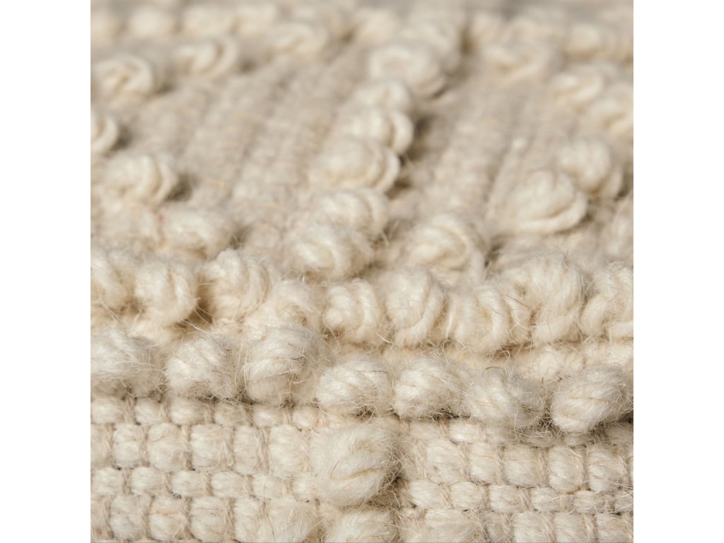 Square Cream Wool Pouf w/ Popcorn Detail - image 4