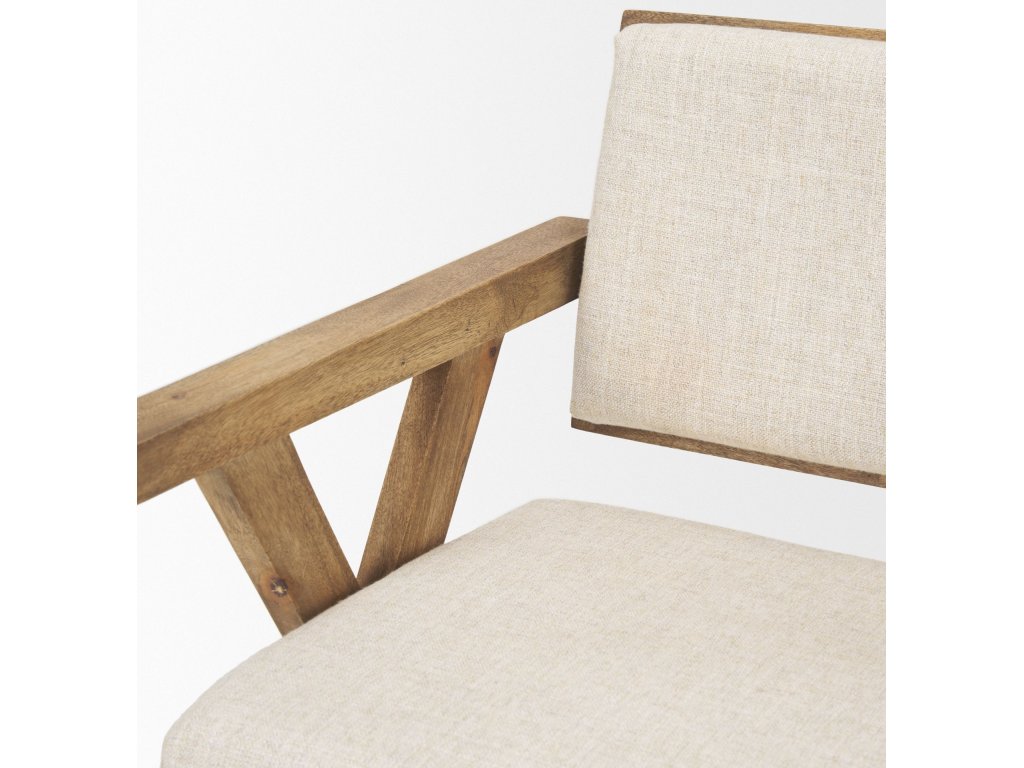 I Cream Fabric Wrap Medium Brown Wooden Frame Dining Chair - image 9