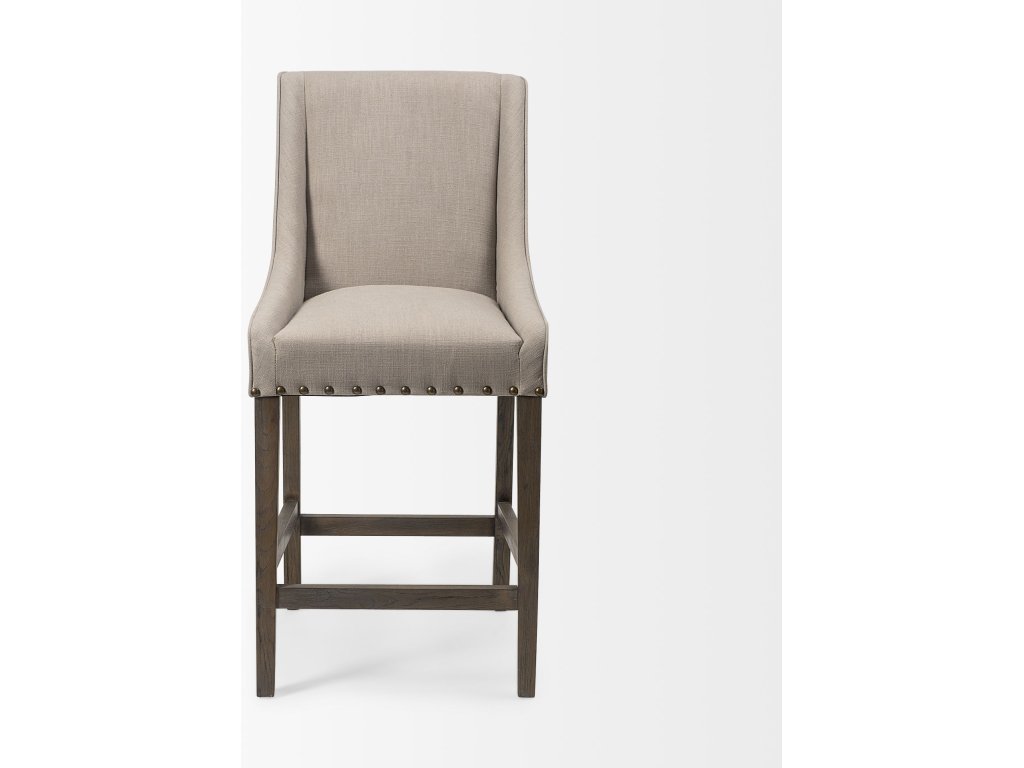 27.5" Seat Height Beige Fabric Seat Brown Wood Frame Counter Stool - image 2
